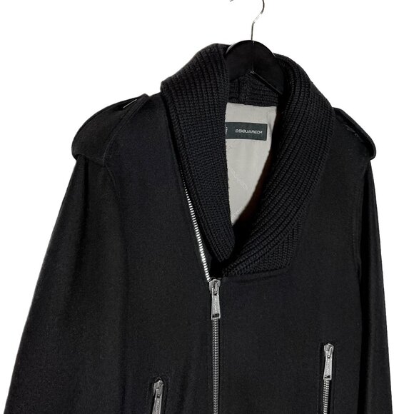 Dsquared2 Black Shawl Collar Wool Biker Jacket - Picture 11 of 11
